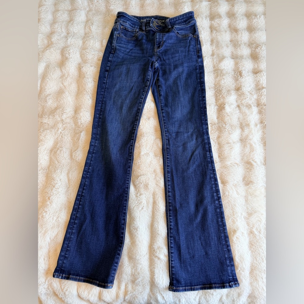 American Eagle Outfitters Dark Indigo Kick Boot Jeans 8 LONG